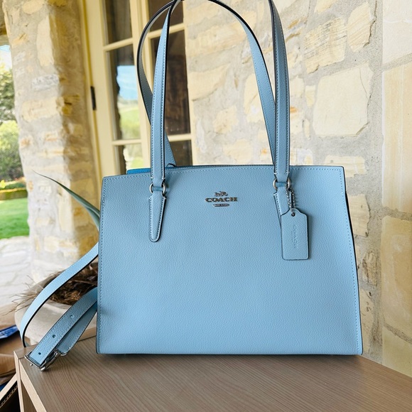 Coach Tatum large leather satchel sky blue NWT Authentic - Picture 3 of 10